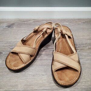 UGG Australia 3146 Mayley Womens Size 7 Brown Leather Wedge Slingback Sandals
